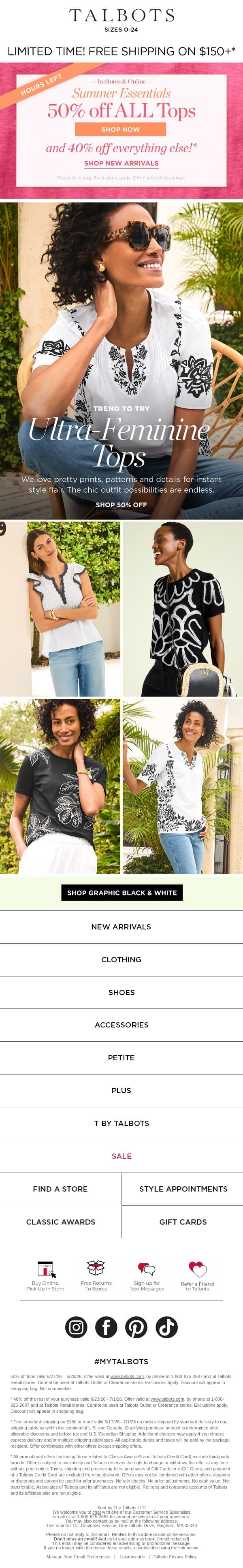 The Easiest Prints, Patterns & Details email from Talbots screenshot