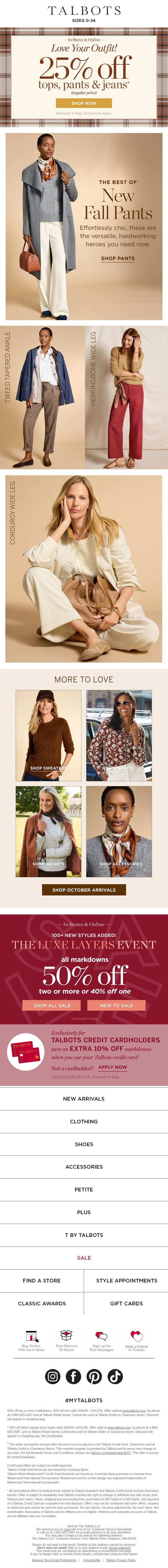 👖 25% off The Best of FALL NEW PANTS* 👖 email from Talbots screenshot