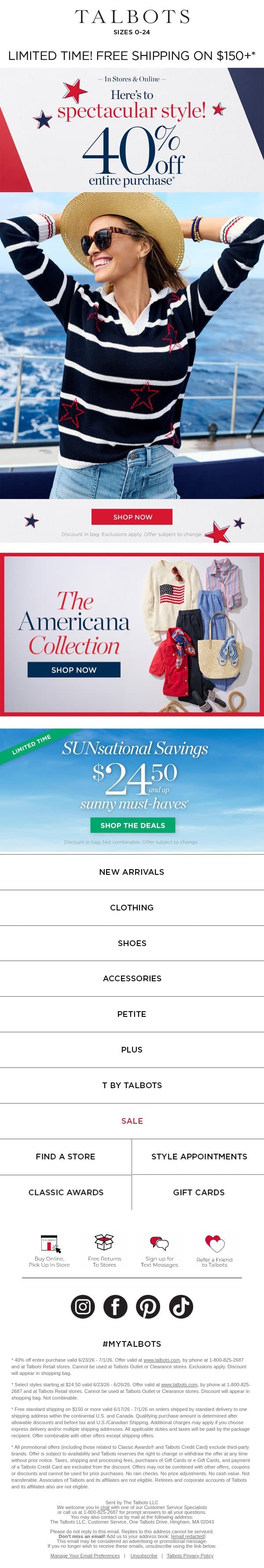 🔴🔵 40% off your entire purchase STARTS NOW* email from Talbots screenshot