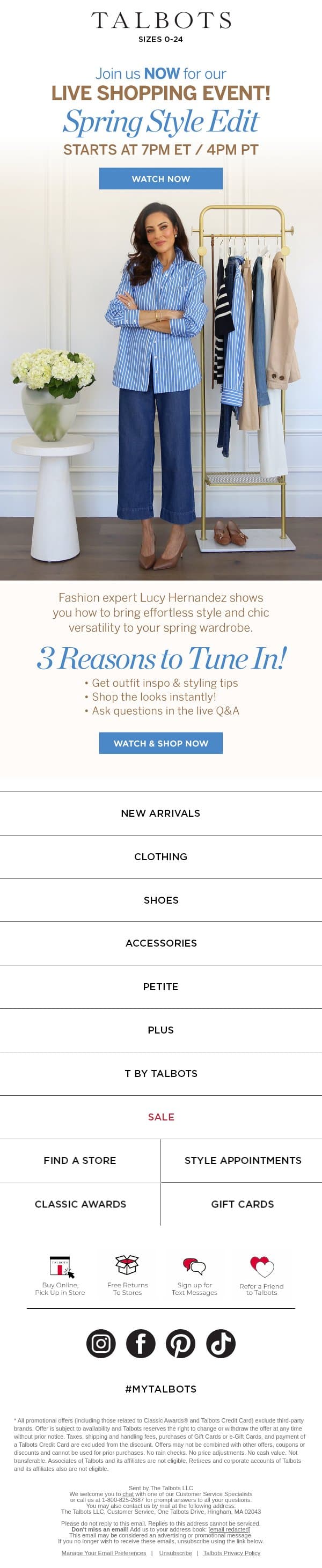 WATCH NOW! Our Spring Style Edit LIVE Shopping Event is on email from Talbots screenshot