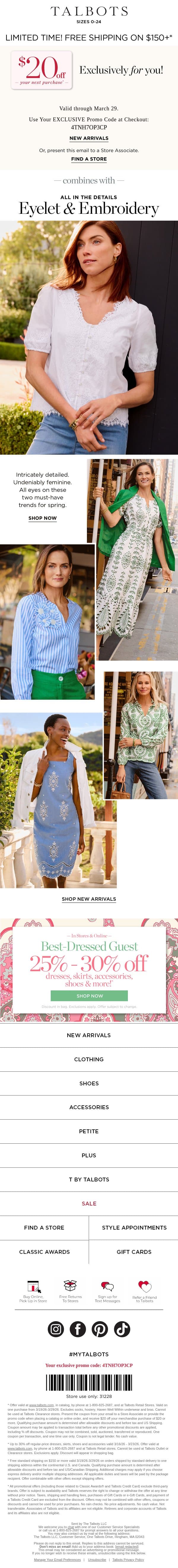 It’s all in the DETAILS + 25-30% off dresses, skirts, shoes and MORE email from Talbots screenshot
