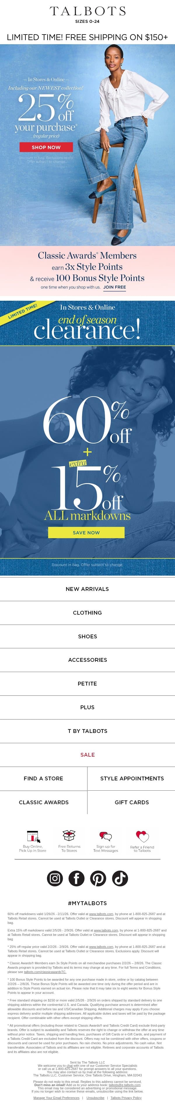 25% off regular price ENDS SOON!* email from Talbots screenshot