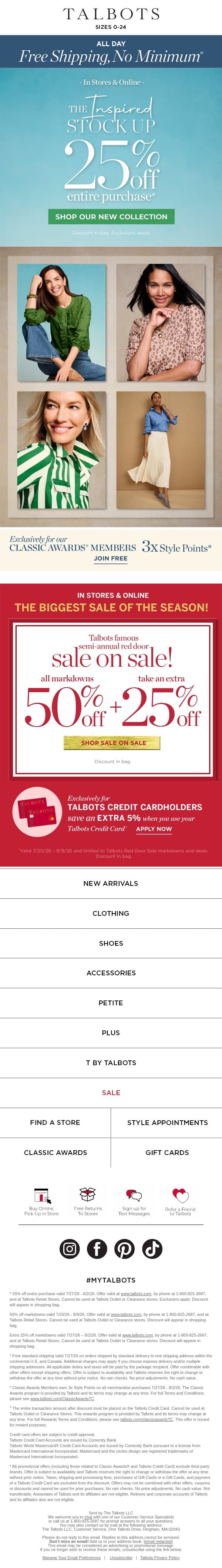 25% off ENTIRE purchase + Irresistible Summer-to-Fall Color* email from Talbots screenshot