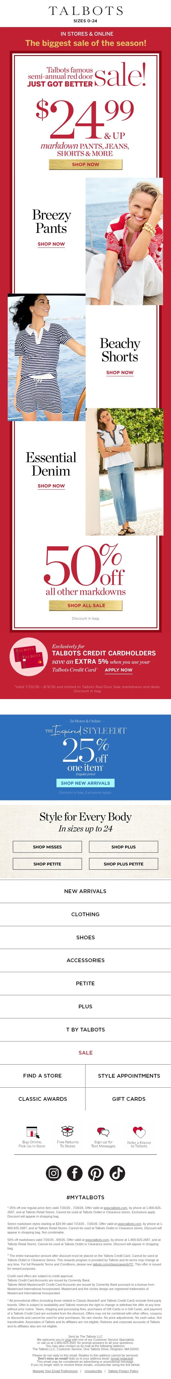 ❗ $24.99 & up markdown pants & jeans email from Talbots screenshot