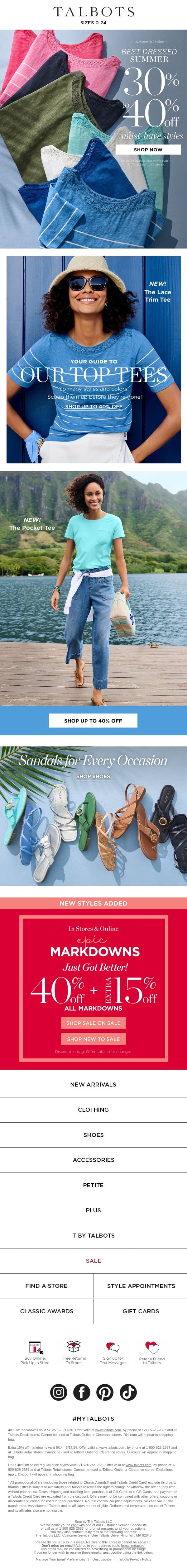 🌴 30-40% off summer must-haves STARTS NOW! email from Talbots screenshot