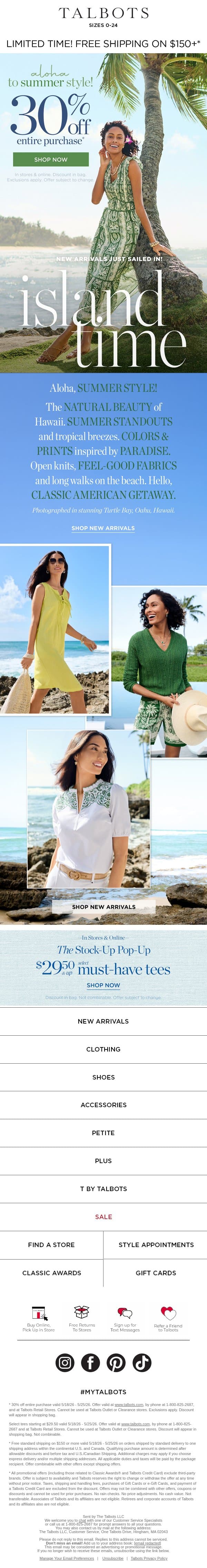🏖️ NEW Summer Arrivals + 30% off EVERYTHING* email from Talbots screenshot