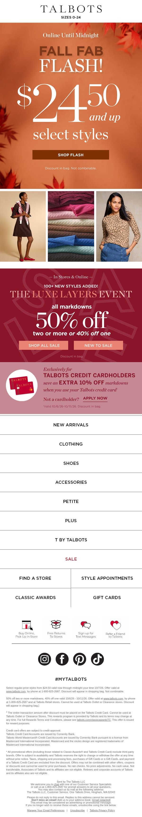 ⚡ $24.50 Deals ENDS MIDNIGHT ⚡ email from Talbots screenshot
