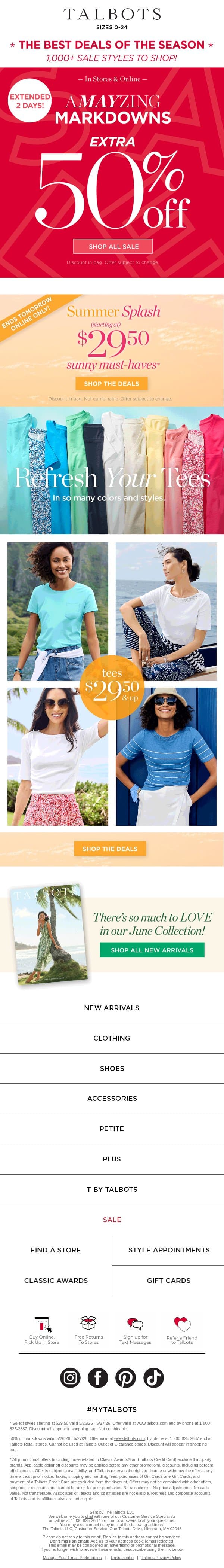 EXTENDED 2 DAYS! Extra 50% off all markdowns email from Talbots screenshot