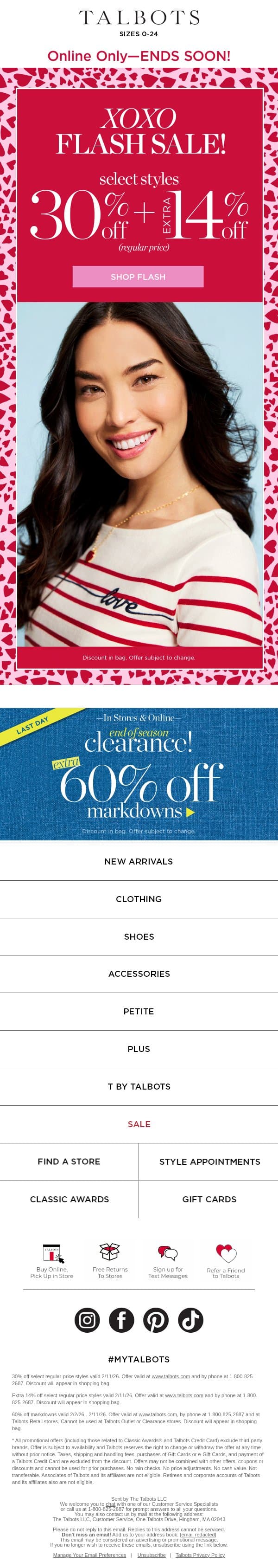 ❤️ FLASH SALE ❤️ 30% + EXTRA 14% off select favorites email from Talbots screenshot