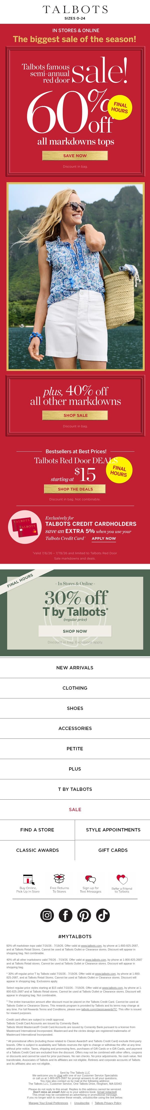 THREE DEALS are ALMOST OVER! email from Talbots screenshot