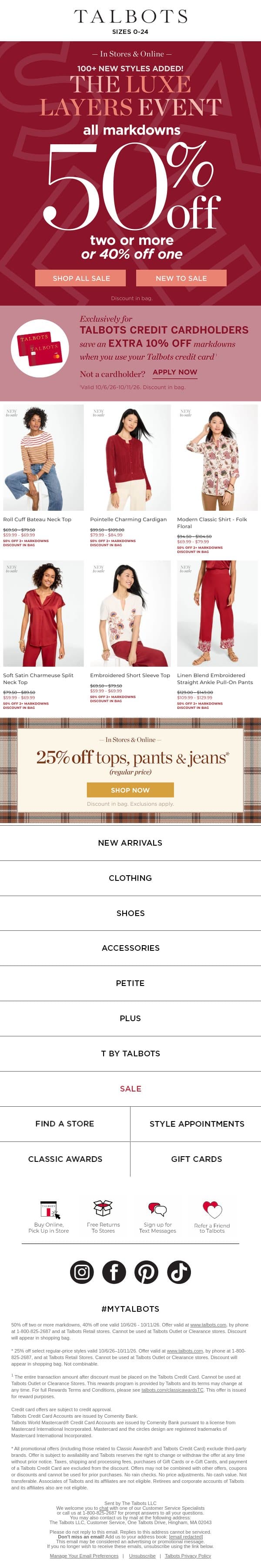 FALL SALE! 50% off 2+ items & 40% off 1 email from Talbots screenshot