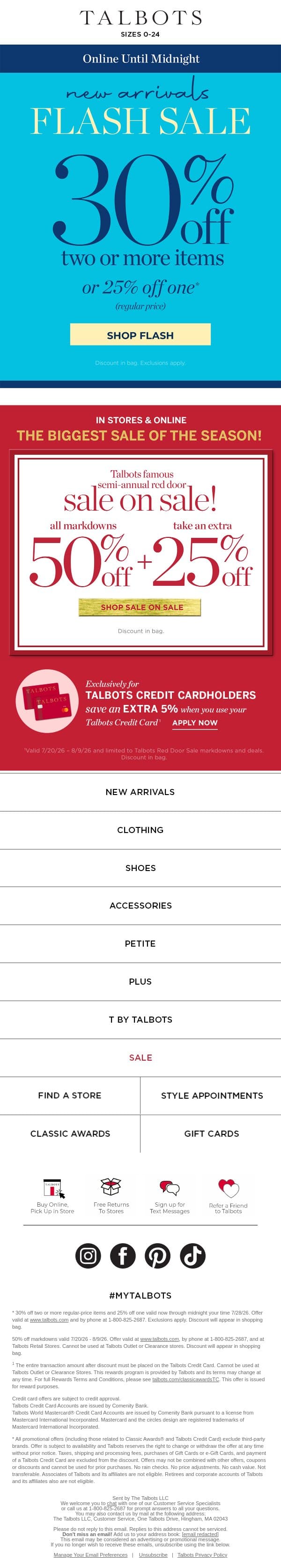 30% off 2+ items ⚡ ENDS MIDNIGHT ⚡ email from Talbots screenshot