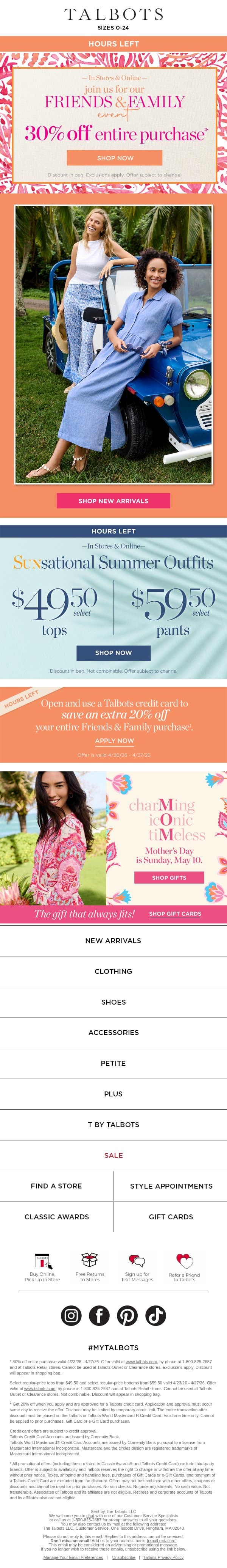 These FRIENDS & FAMILY deals end soon, don’t miss out! email from Talbots screenshot