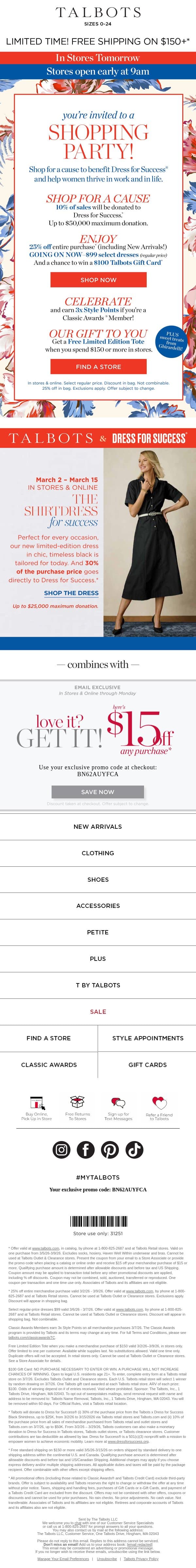 ✉️ You’re INVITED to a PARTY tomorrow! email from Talbots screenshot