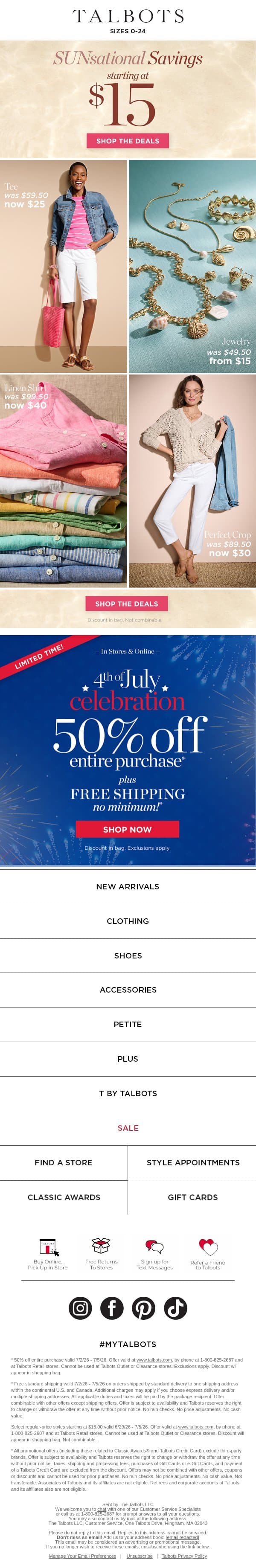 👀 See what’s $15 and up for summer! email from Talbots screenshot