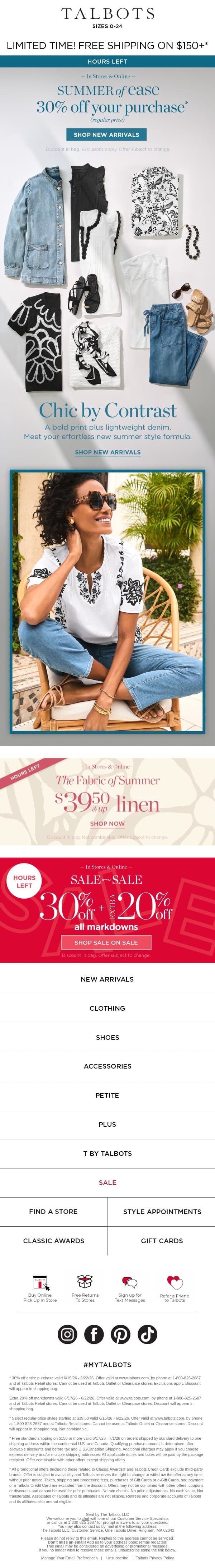 LAST DAY for 30% off NEW STYLES! email from Talbots screenshot