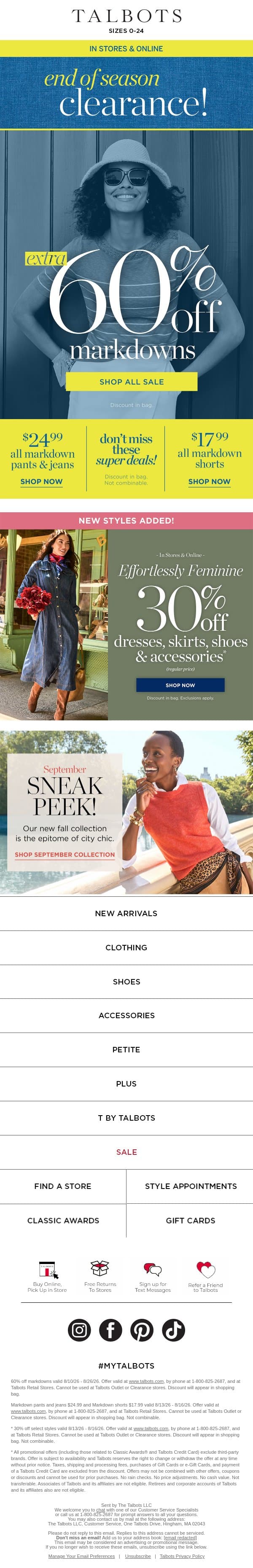 Shop the Super Deals! $24.99 pants + $17.99 shorts email from Talbots screenshot