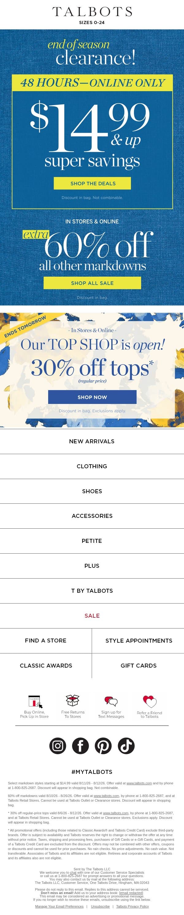 48-HOURS ONLY! $14.99 & up Super Savings email from Talbots screenshot
