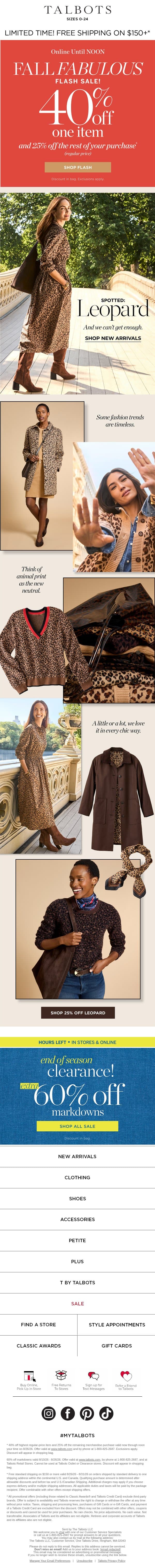 40% off 1 item 🍂 ENDS NOON 🍂* email from Talbots screenshot