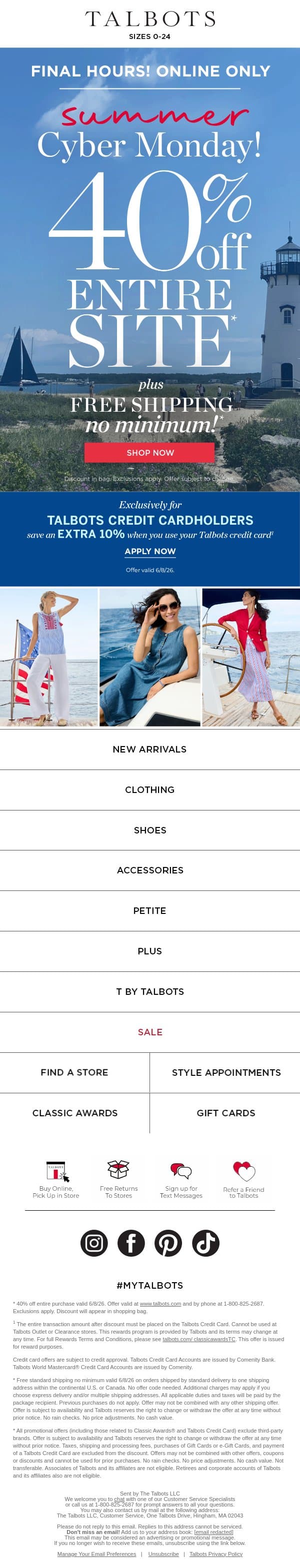 👀 Look! 40% off + FREE shipping is ENDING! email from Talbots screenshot