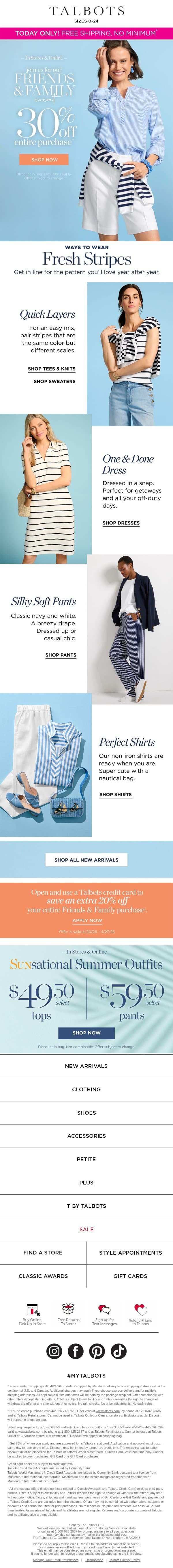 FREE SHIPPING Today Only + $49.50 TOPS + $59.50 PANTS email from Talbots screenshot