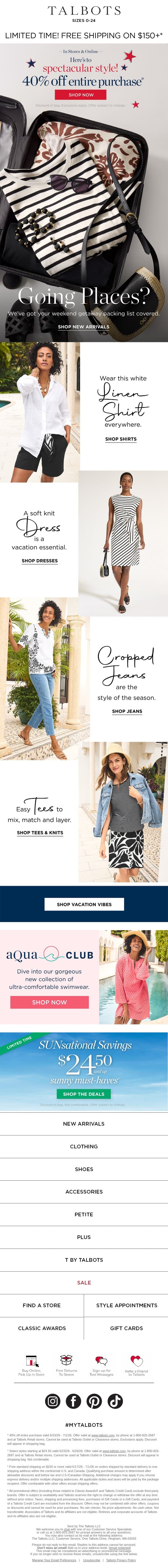 🧳 Getaway Packing List + 40% off email from Talbots screenshot