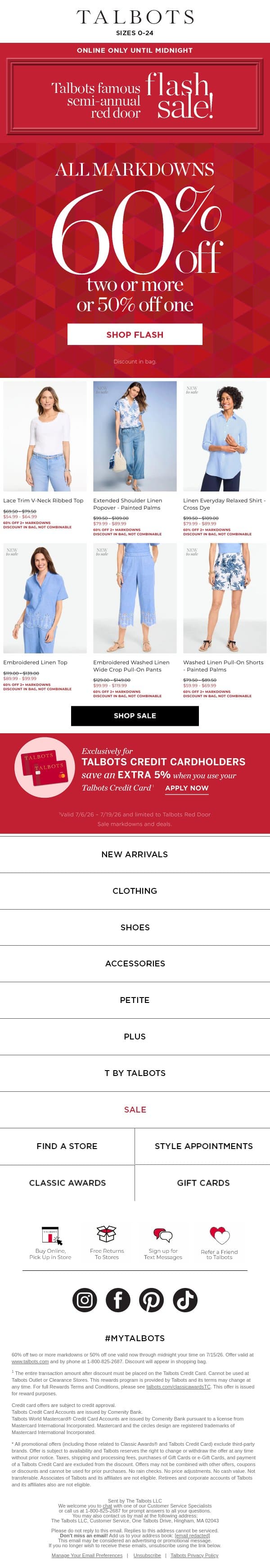 ❗ Flash Sale ❗ EXTRA 60% off 2+ markdowns email from Talbots screenshot