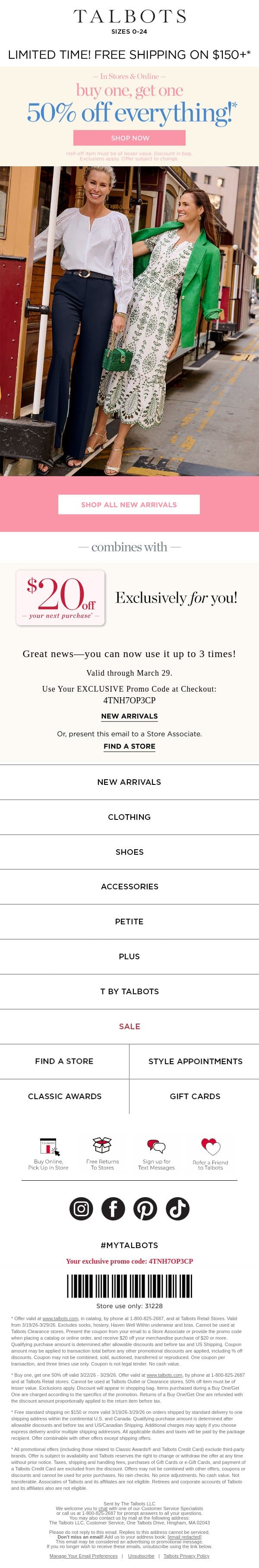 BOGO 50% off AMAZING SPRING STYLE 🌸 email from Talbots screenshot