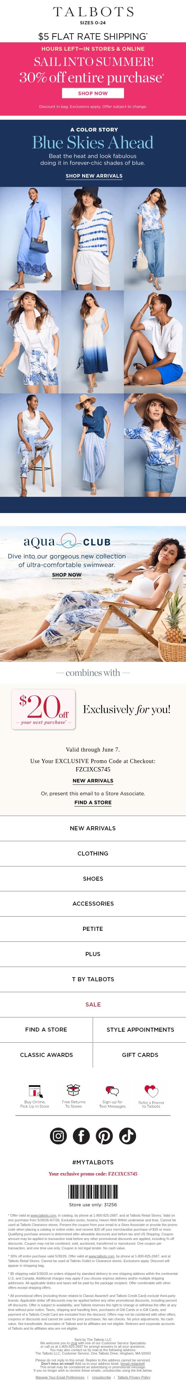 30% off everything, including your FAVORITE COLOR* email from Talbots screenshot