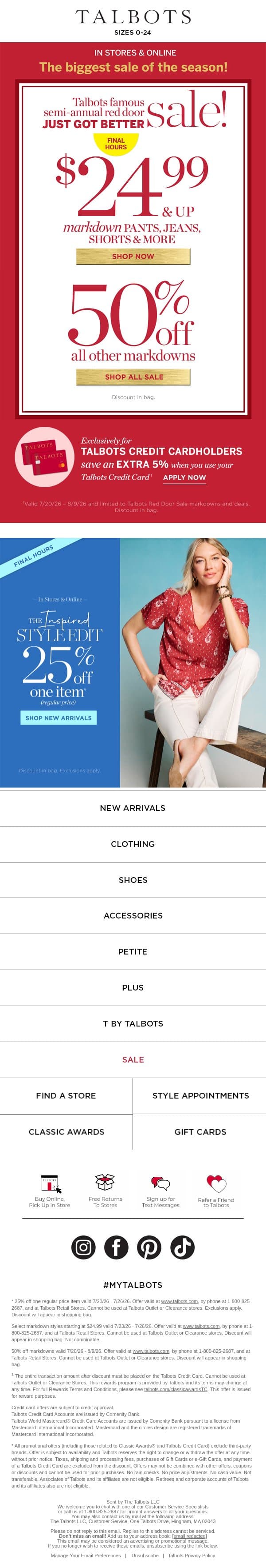 Last call! $24.99 & up sale PANTS & JEANS email from Talbots screenshot