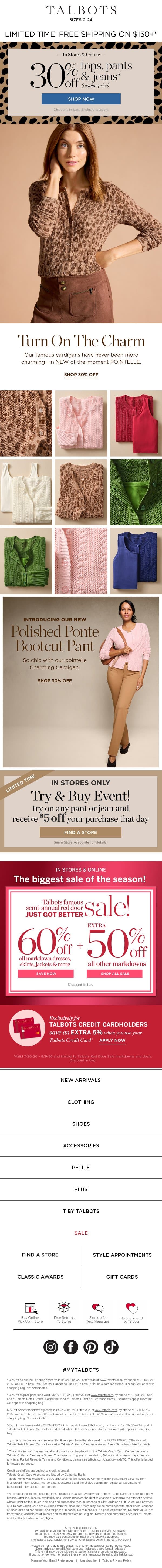 30% off mix & match fall OUTFITS email from Talbots screenshot