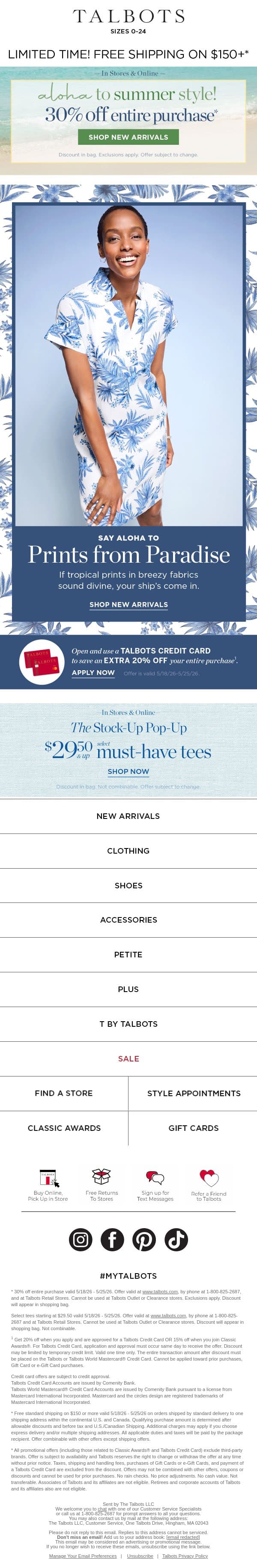 NEW Island-Inspired Print + 30% off EVERYTHING* email from Talbots screenshot