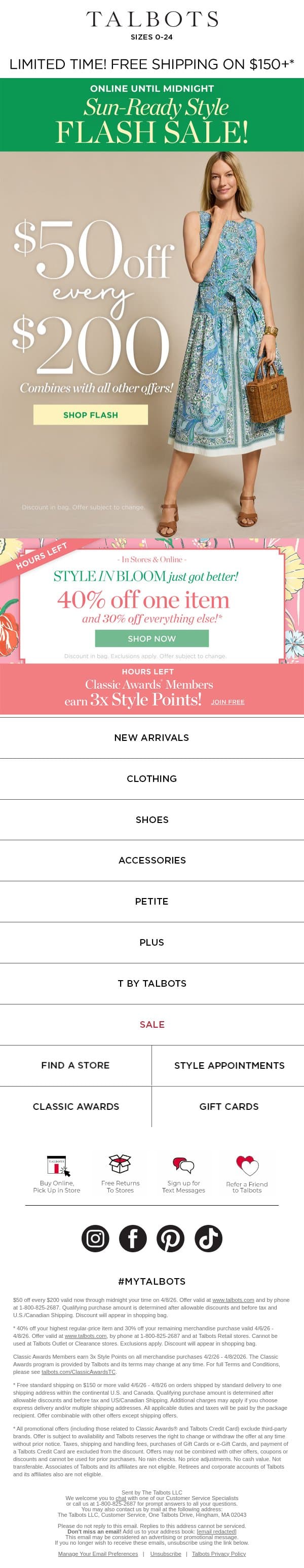 ⚡ FLASH SALE ⚡ $50 off + up to 40% off email from Talbots screenshot