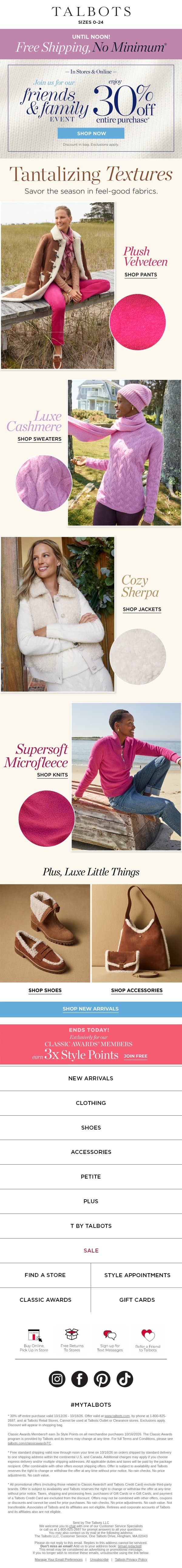 ⚡ FLASH SALE ‘til NOON ⚡ FREE SHIPPING, no minimum* email from Talbots screenshot
