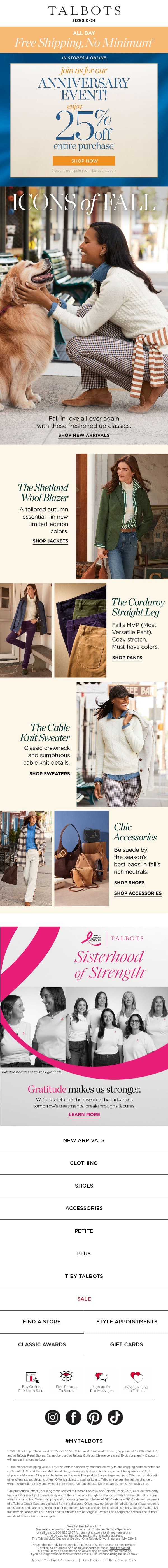 🍂 Our 25% off everything Anniversary Event STARTS NOW! email from Talbots screenshot