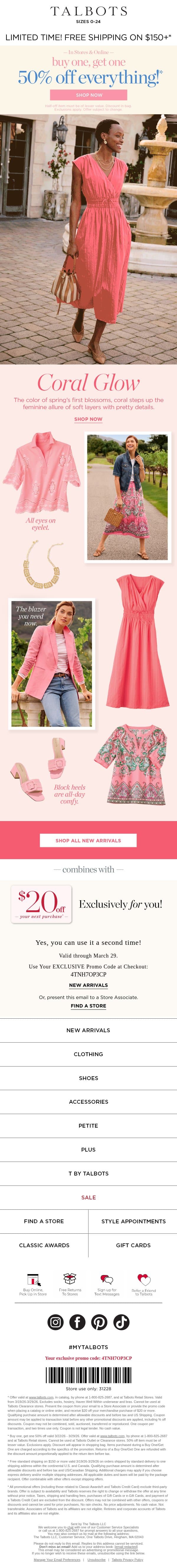 🧡🩷 BOGO 50% off the prettiest NEW ARRIVALS email from Talbots screenshot