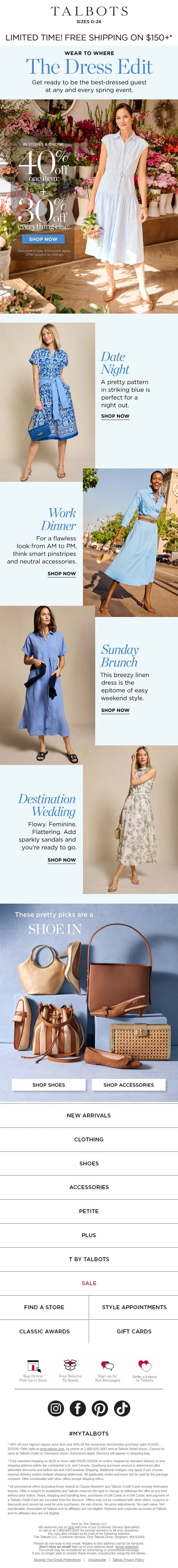 Wear to Where: Dresses for Every Spring Occasion email from Talbots screenshot