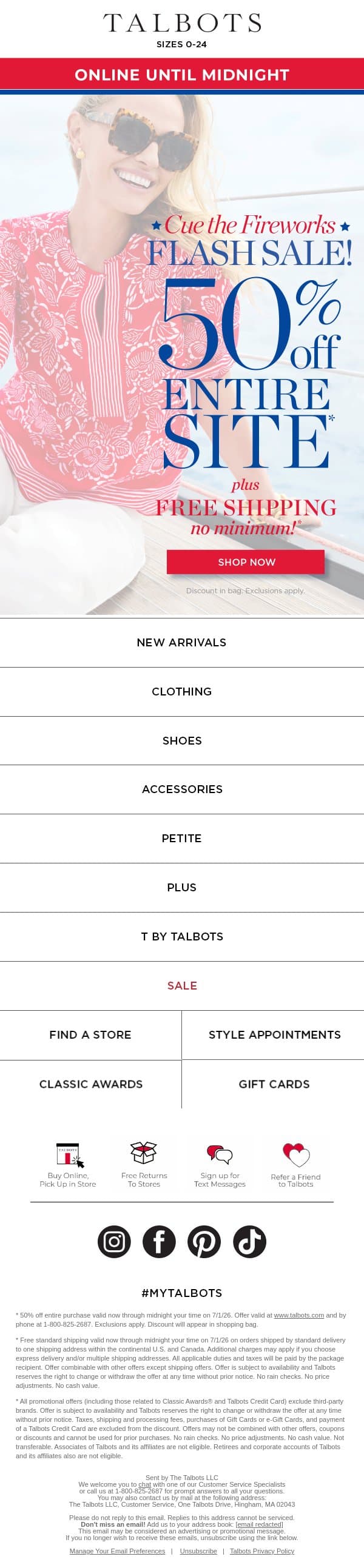 🎆 Flash Sale 🎆 50% off + FREE ship email from Talbots screenshot