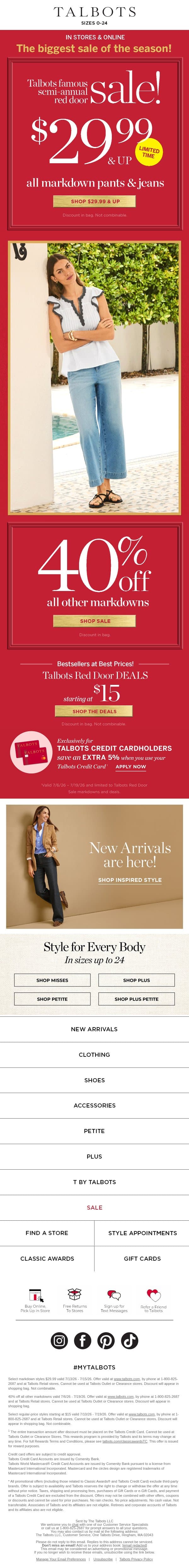 👖 $29.99 & up sale PANTS & JEANS 👖 email from Talbots screenshot