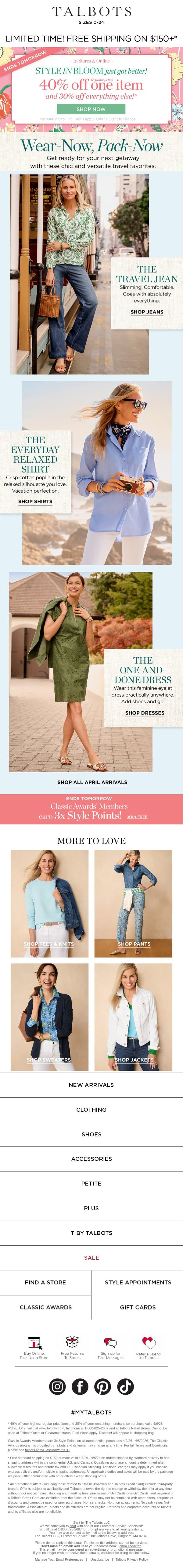 Getaway Must-Haves + 40% off 1 email from Talbots screenshot