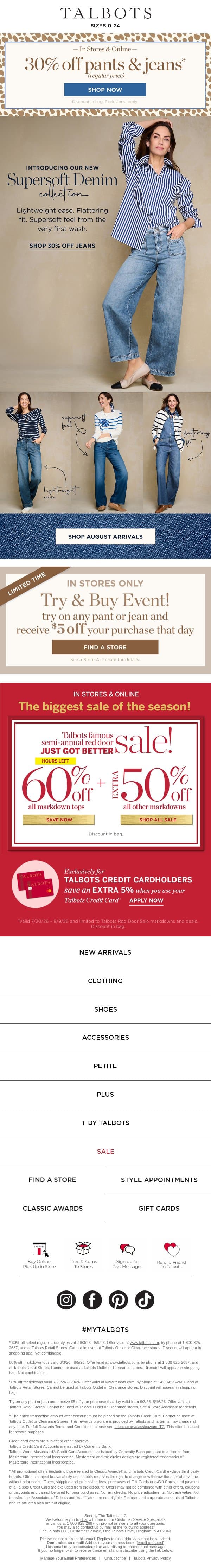 👖 30% off our new SUPERSOFT DENIM COLLECTION👖 email from Talbots screenshot