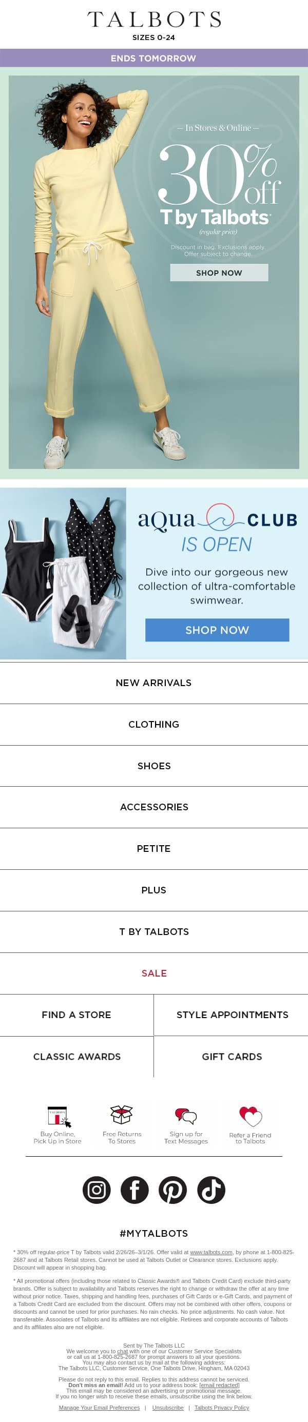NEW T by Talbots is 30% off if you shop NOW! email from Talbots screenshot