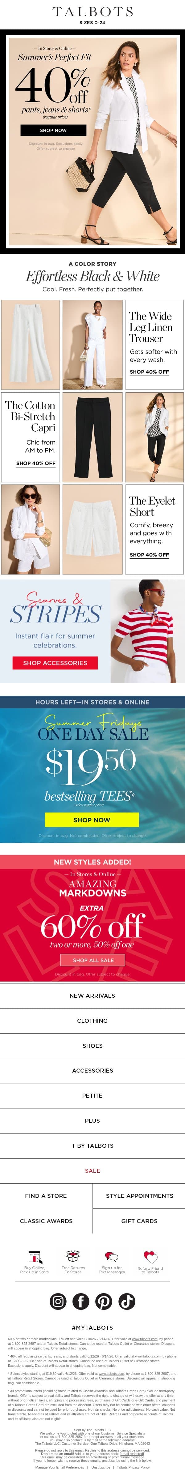 STARTS NOW! 40% off PANTS, JEANS & SHORTS email from Talbots screenshot