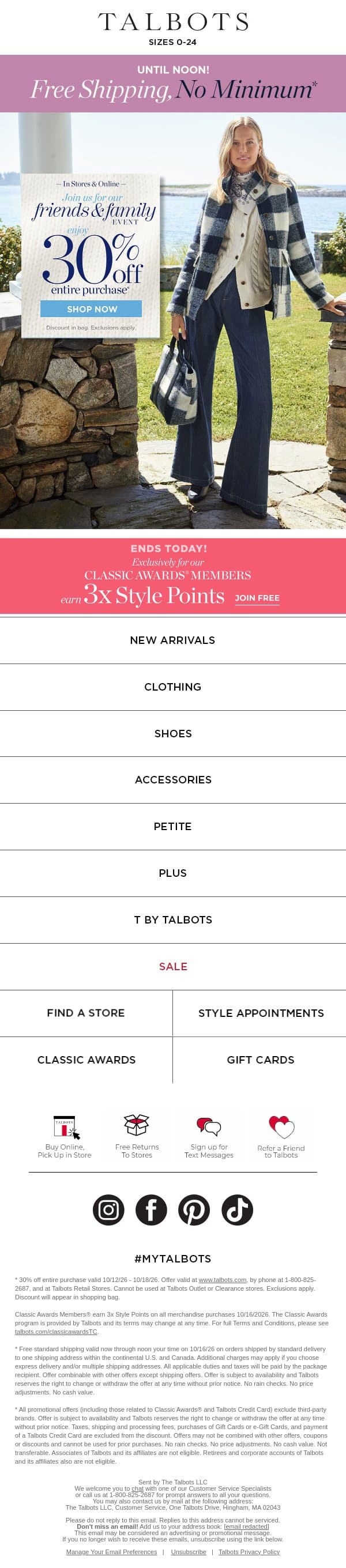 HOURS LEFT for FREE shipping + 30% off Your Fall Refresh* email from Talbots screenshot