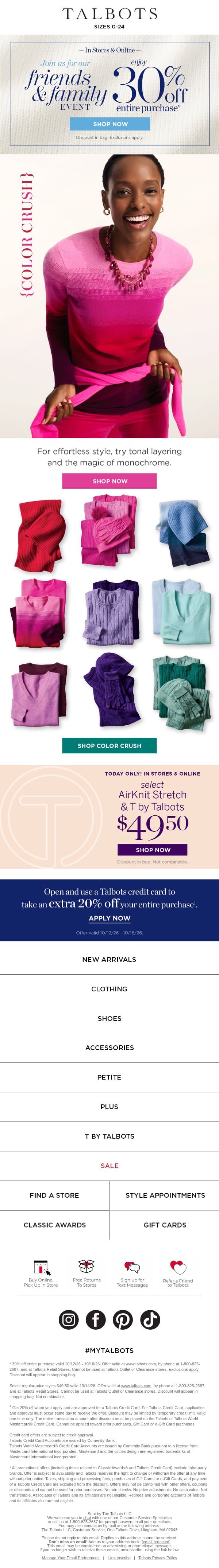 COZY UP TO YOUR NEW COLOR CRUSH. email from Talbots screenshot
