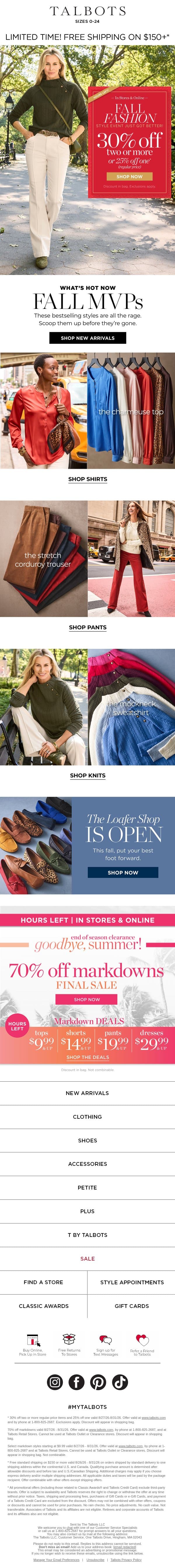 HOURS LEFT for EVERYTHING on SALE! email from Talbots screenshot