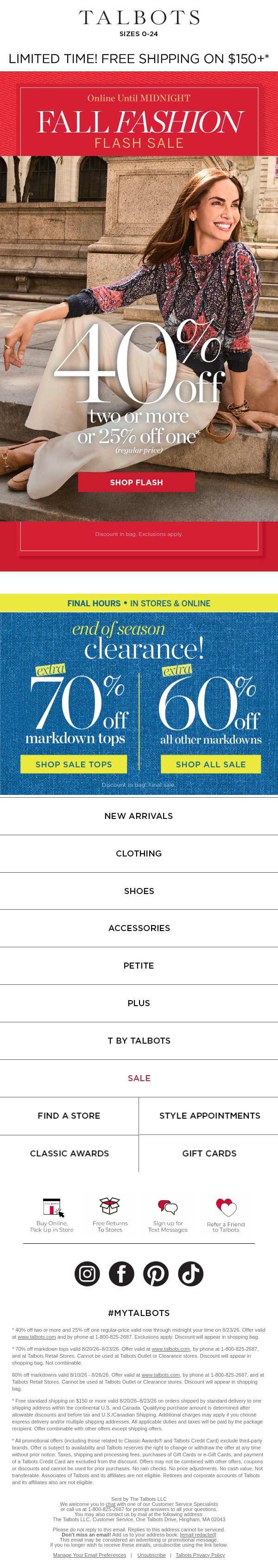40% off 2+ items ⚡ ENDS MIDNIGHT ⚡ email from Talbots screenshot