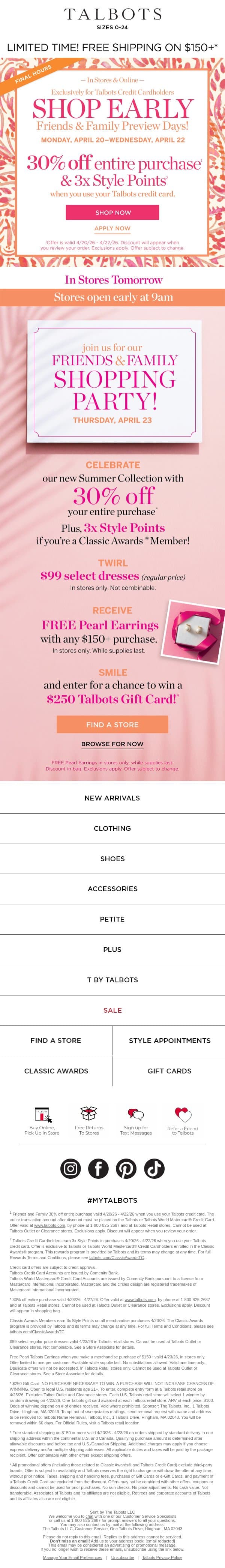 💌 Join us for a Shopping Party TOMORROW in stores! email from Talbots screenshot