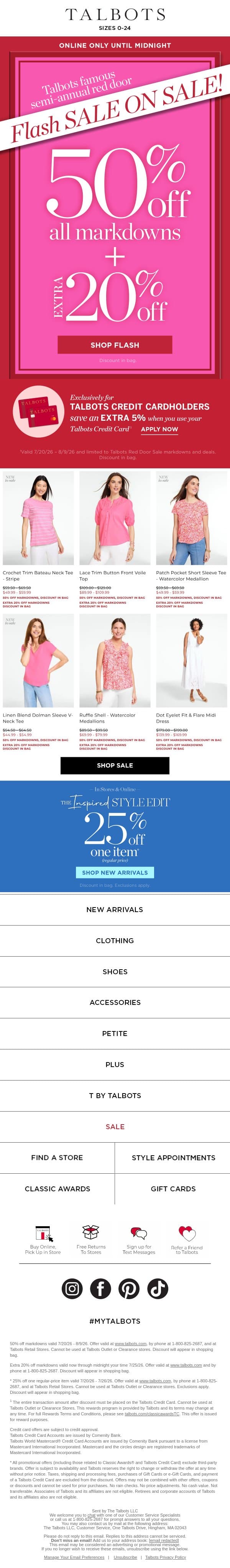 50% + 20% off markdowns ❗ ENDS MIDNIGHT ❗ email from Talbots screenshot