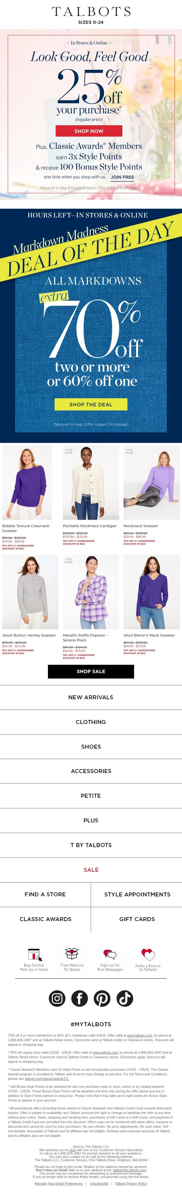 Did you pick your 25% off styles yet? email from Talbots screenshot